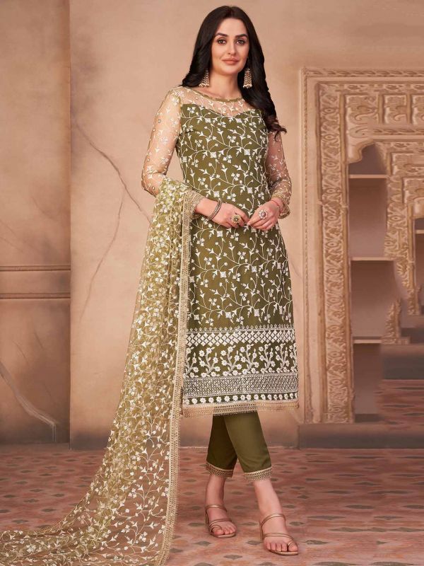 Green Colour Net Fabric Designer Salwar Suit.