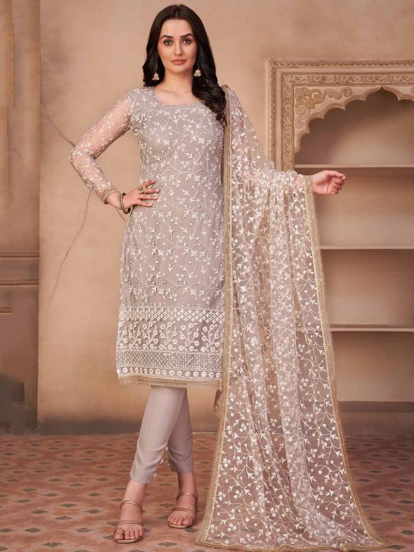 Light Purple Colour Net Fabric Women Salwar Suit.