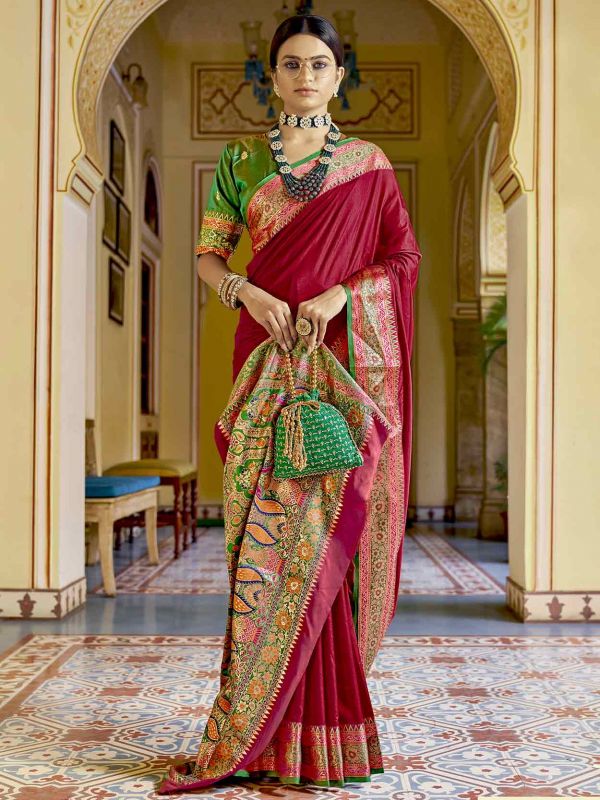 Maroon Colour Traditional Saree in Banarasi Silk Fabric.