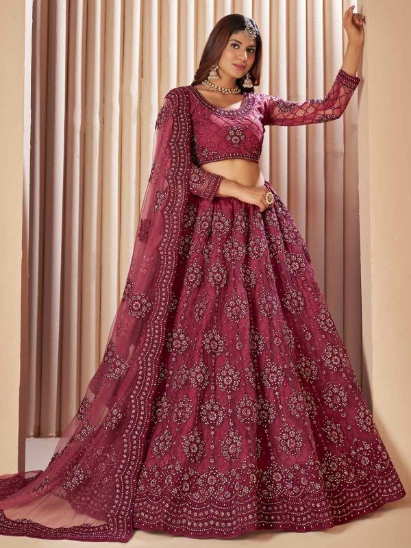 Net,Silk Fabric Anarkali Salwar Suit Maroon Colour.