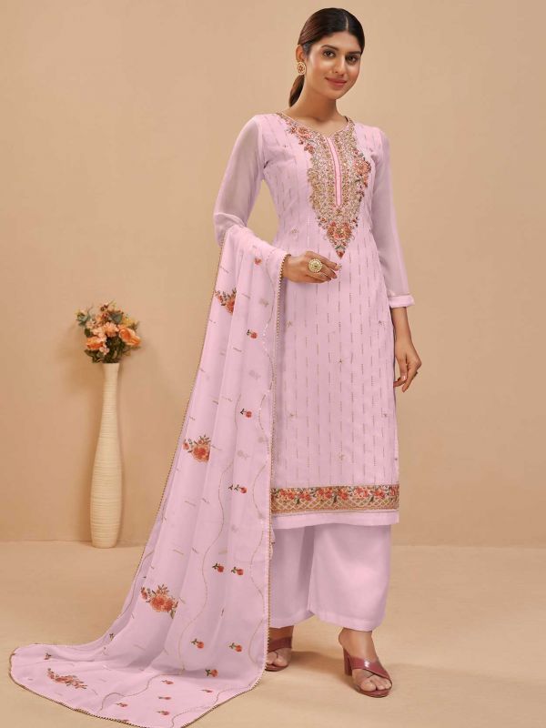 Pink Colour Palazzo Salwar Suit in Georgette Fabric.