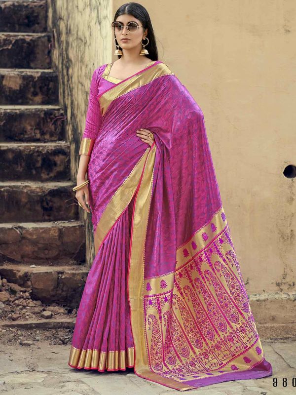 Pink,Purple Colour Banarasi Silk Saree.