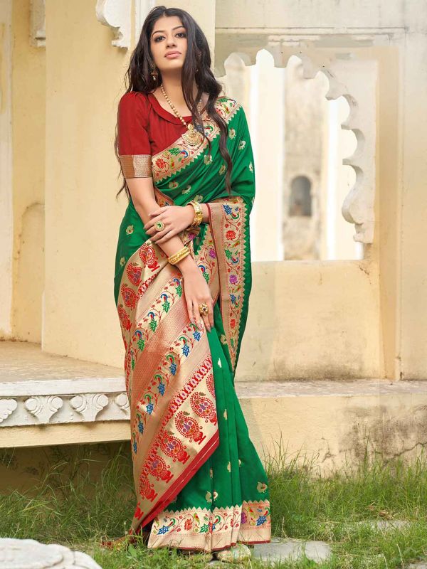 Green Colour Banarasi Silk Fabric Designer Saree.