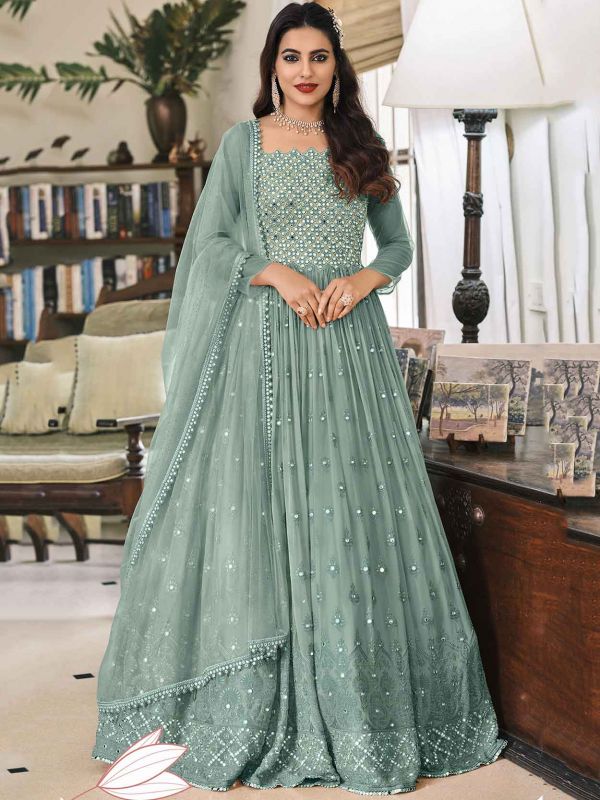 Green Colour Georgette Fabric Designer Salwar Kameez.