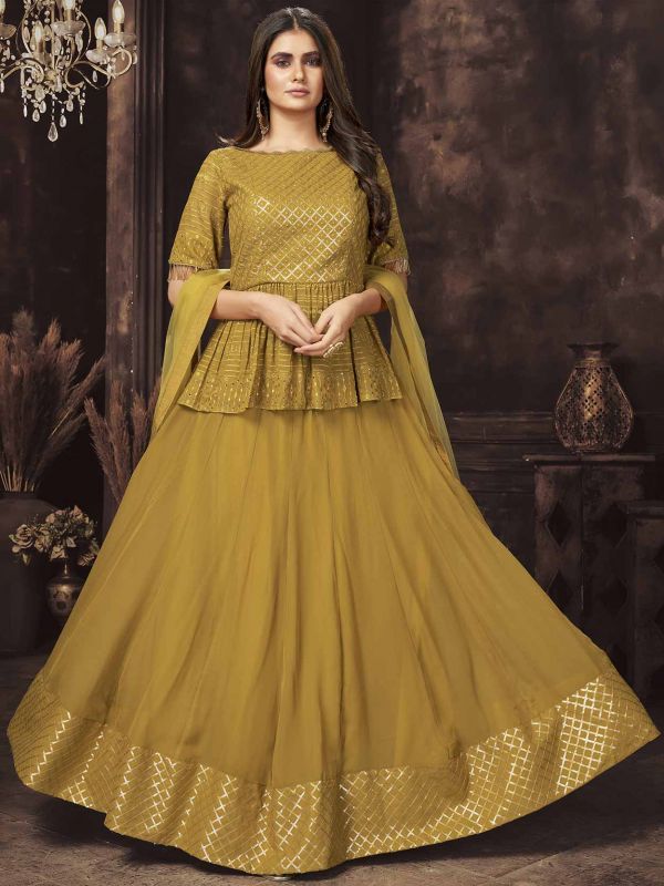 Mustard Yellow Colour Designer Salwar Kameez in Georgette Fabric.