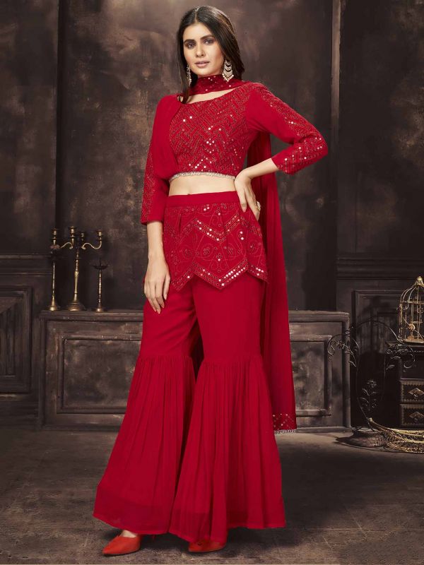 Red Colour Georgette Fabric Salwar Kameez.