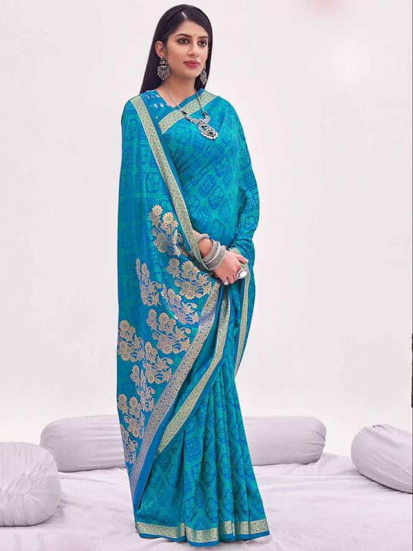 Blue Colour Silk Fabric Women Saree.