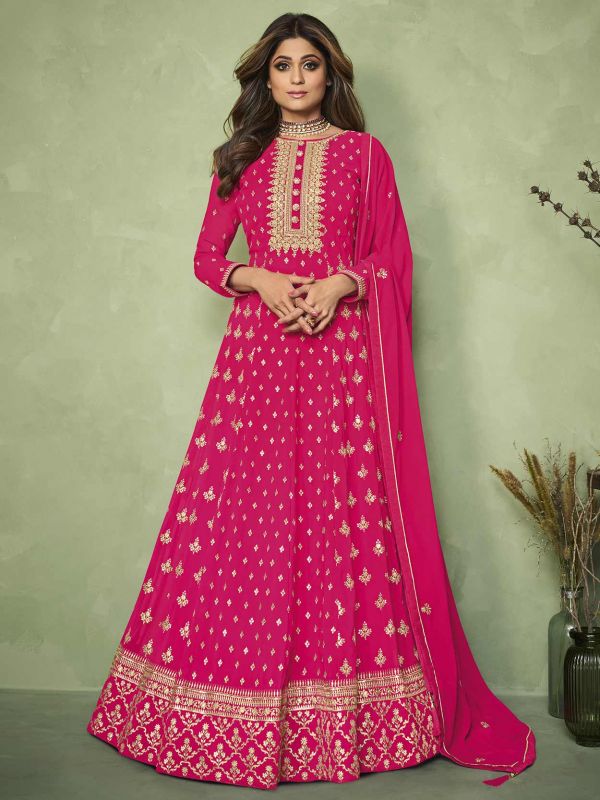 Red,Pink Colour Georgette Fabric Anarkali Salwar Suit.