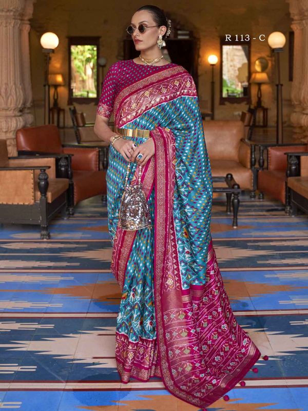 Multi Colour Patola Silk Fabric Weaving Saree.
