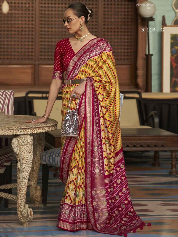 Mustard Yellow Colour Patola Silk Saree.