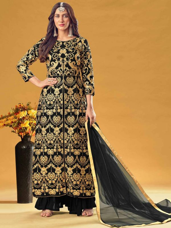 Black Colour Georgette Fabric Salwar Kameez.