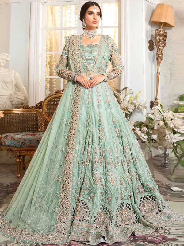Turquoise Colour Net Fabric Anarkali Salwar Suit.