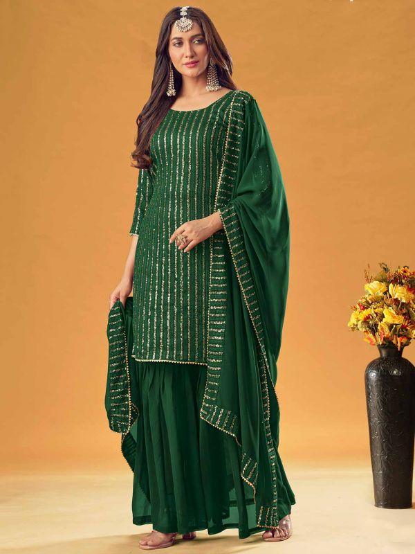 Green Colour Designer Sharara Salwar Kameez in Georgette Fabric.