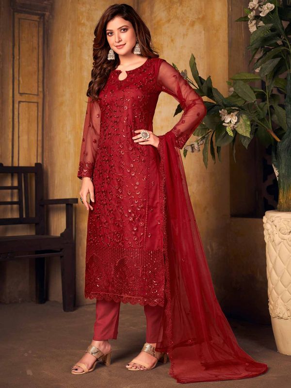 Red Colour Designer Salwar Kameez in Georgette Fabric.