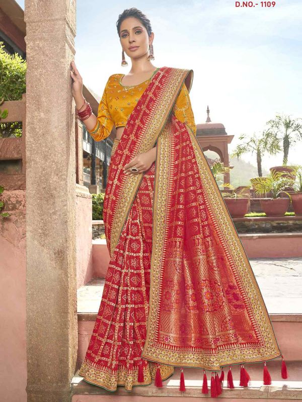 Red Colour Indian Traditional Saree.