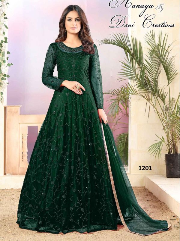Green Colour Net Fabric Anarkali Salwar Suit.