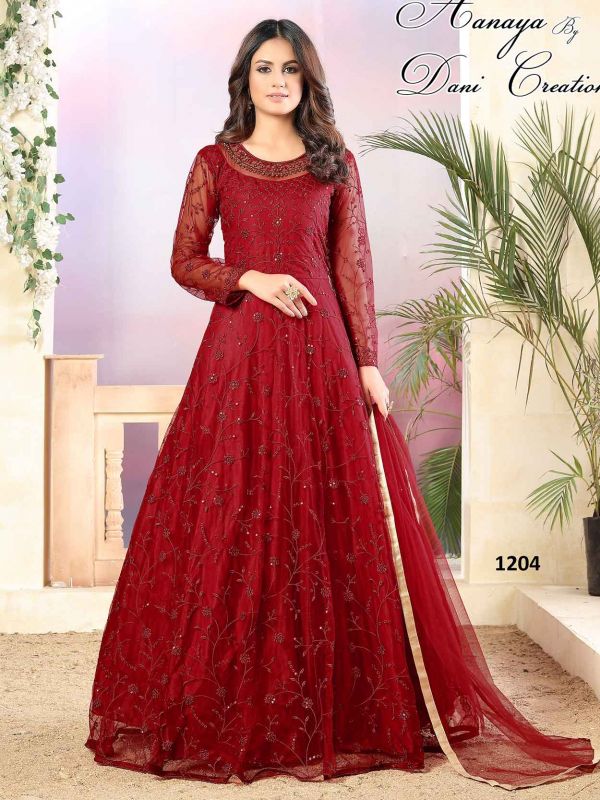Red Colour Designer Anarkali Salwar Suit in Net Fabric.