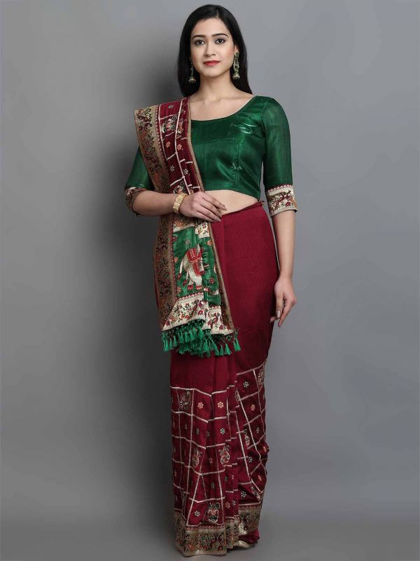 Silk Designer Saree in Maroon Colour.