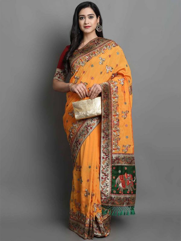 Silk Traditional Saree in Orange Colour.