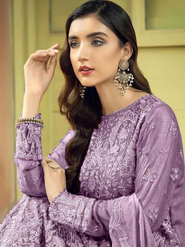 Purple Georgette Suit With Thread Embroidery