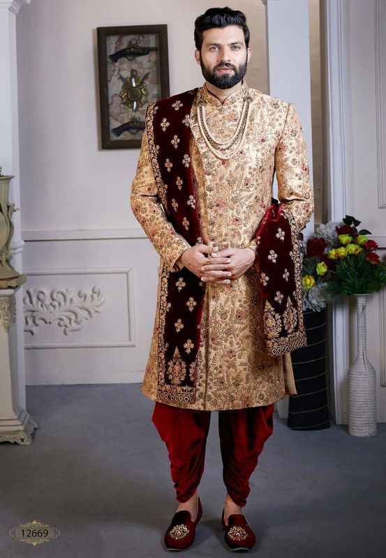 Golden Colour Indian Groom Sherwani.