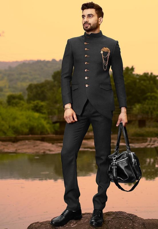 Black Colour Men's Designer Jodhpuri Suit.