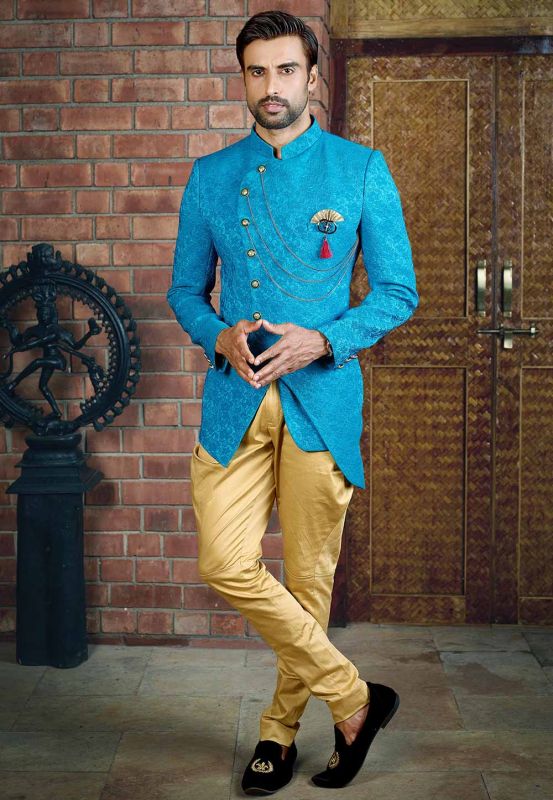Turquoise Colour Indian Jodhpuri Suit.