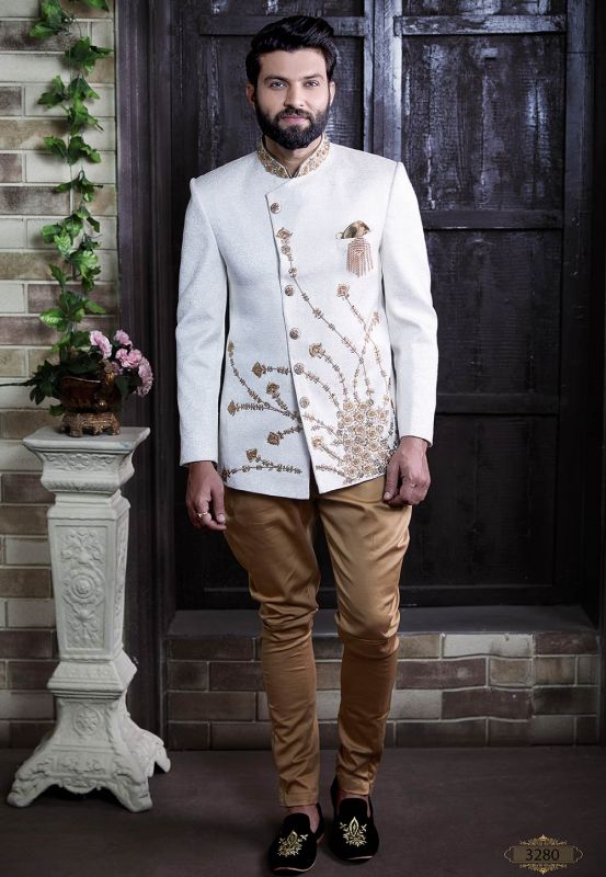 Groom Indian Wedding Jodhpuri Suit White Colour.