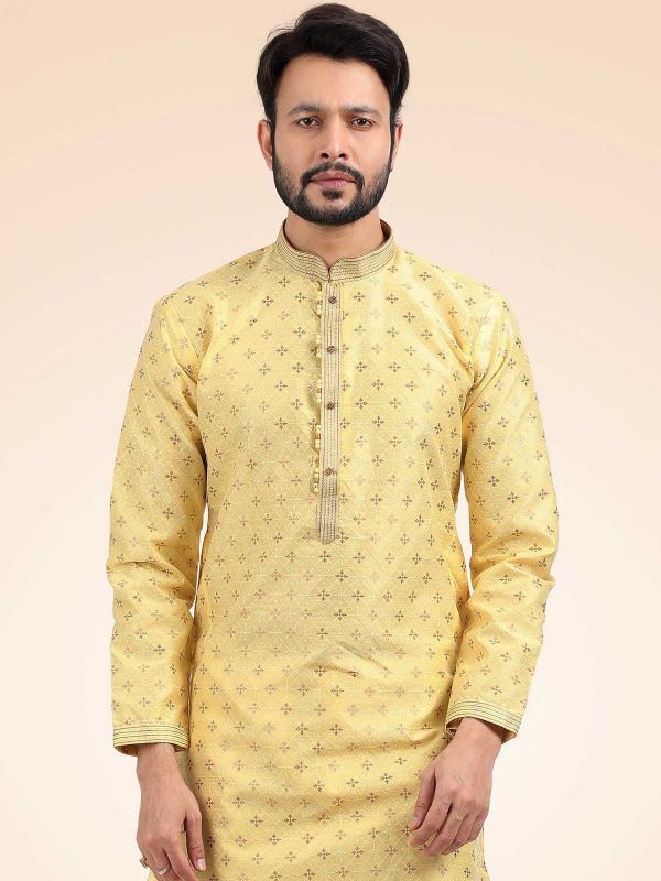 Yellow Festive Silk Kurta Pajama For Men