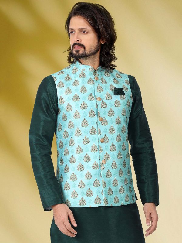 Green Readymade Kurta Pyjama In Silk