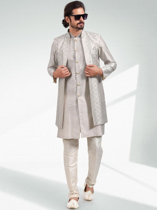 Silver Sequins Embroidered Kurta Pyjama Set