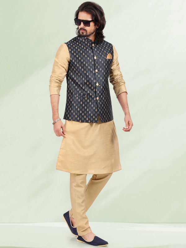 Beige Party Wear Kurta Pyjama Set For Men