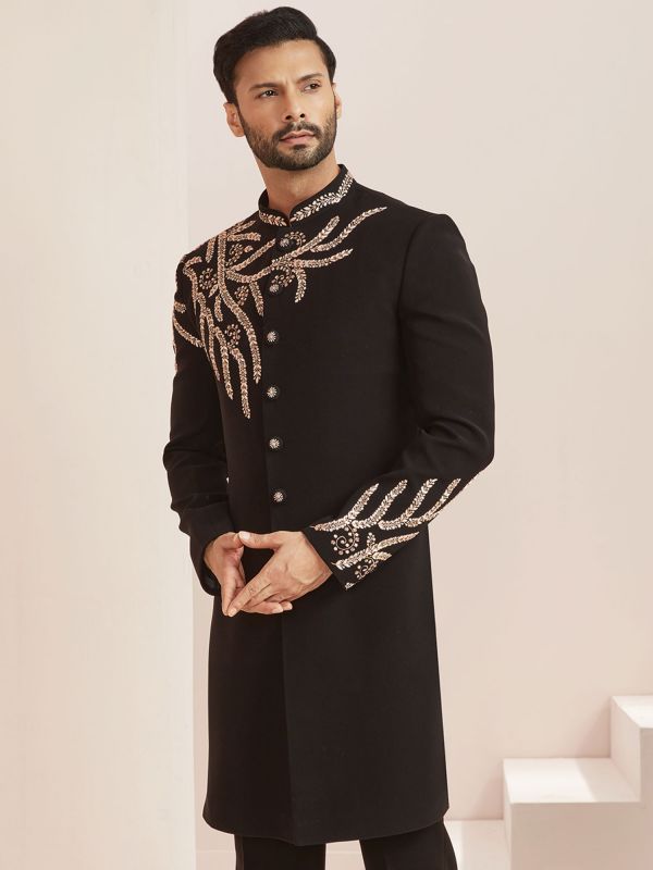 Black Cocktail Indo Western With Zari Embroidery