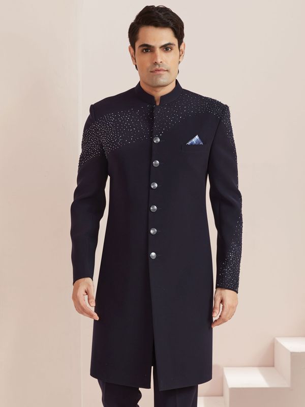 Blue Cocktail Indo Western In Silk