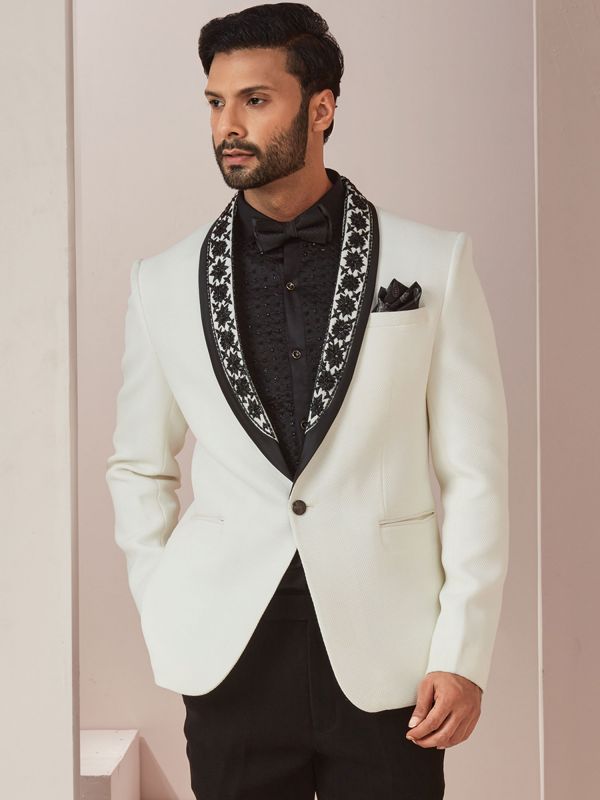 White Cocktail Tuxedo With Embroidery