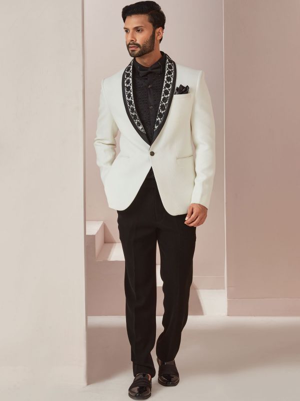 White Cocktail Tuxedo With Embroidery