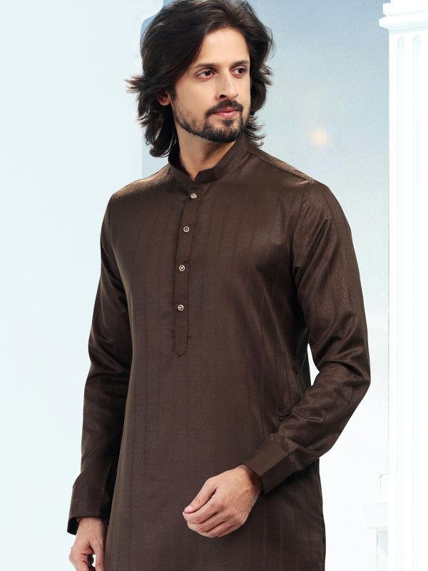 Readymade Brown Woven Silk Kurta Pajama
