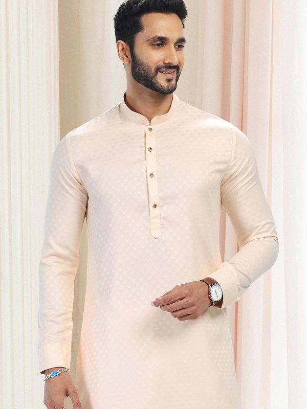 Cream Silk Kurta Pajama For Men