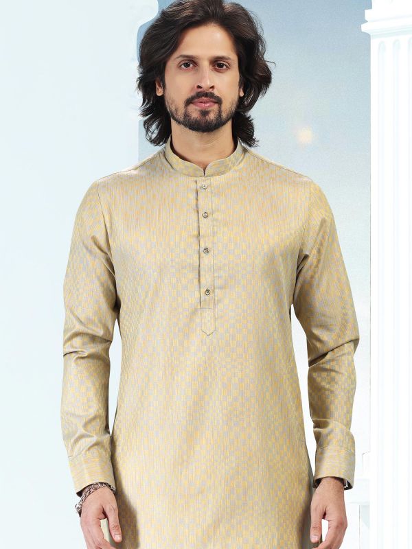 Grey Printed Kurta Pajama In Silk