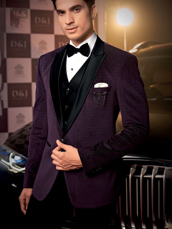 Purple Designer Mens Tuxedo Set In Velvet