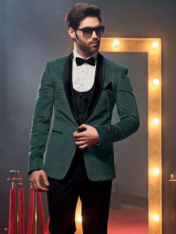 Green Designer Tuxedo Men In Velvet Fabric