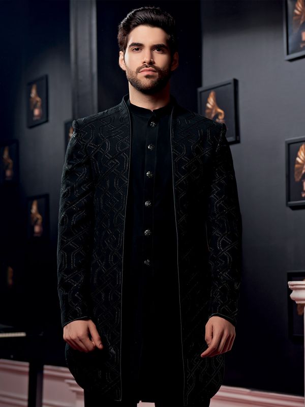Black Layered Indo Western With Embroidery