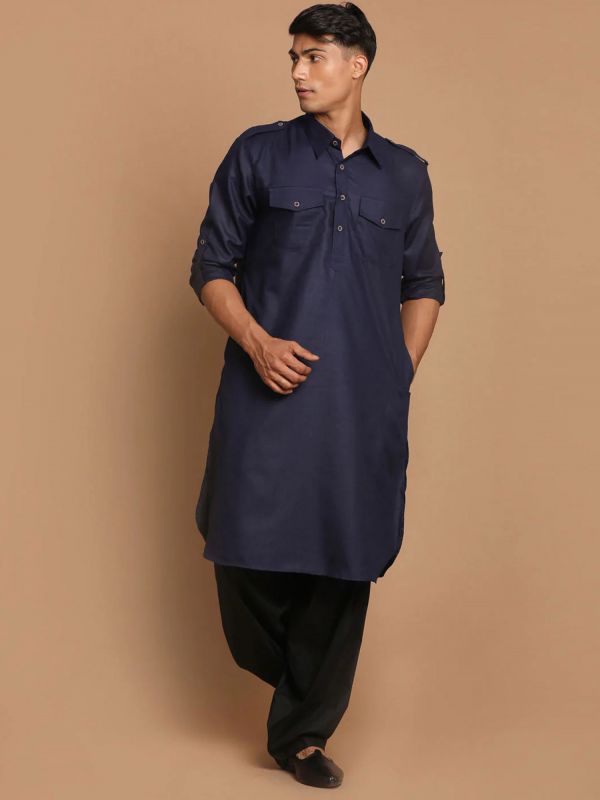 Blue Cotton Pathani Kurta Pajama