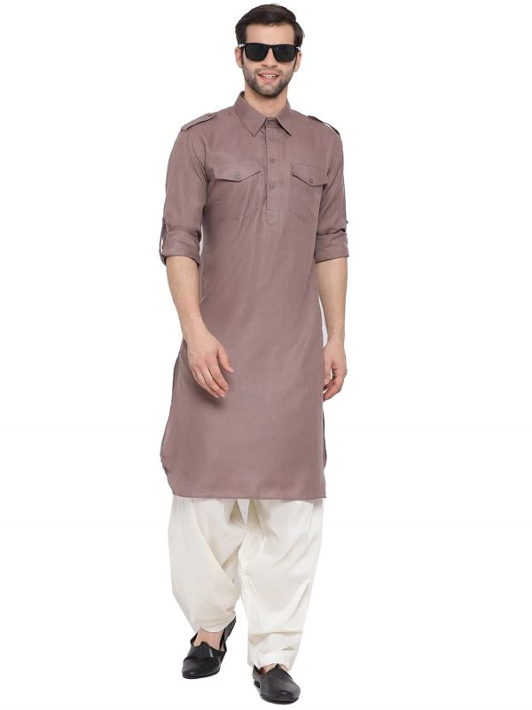 Brown Readymade Kurta With Pathani Salwar