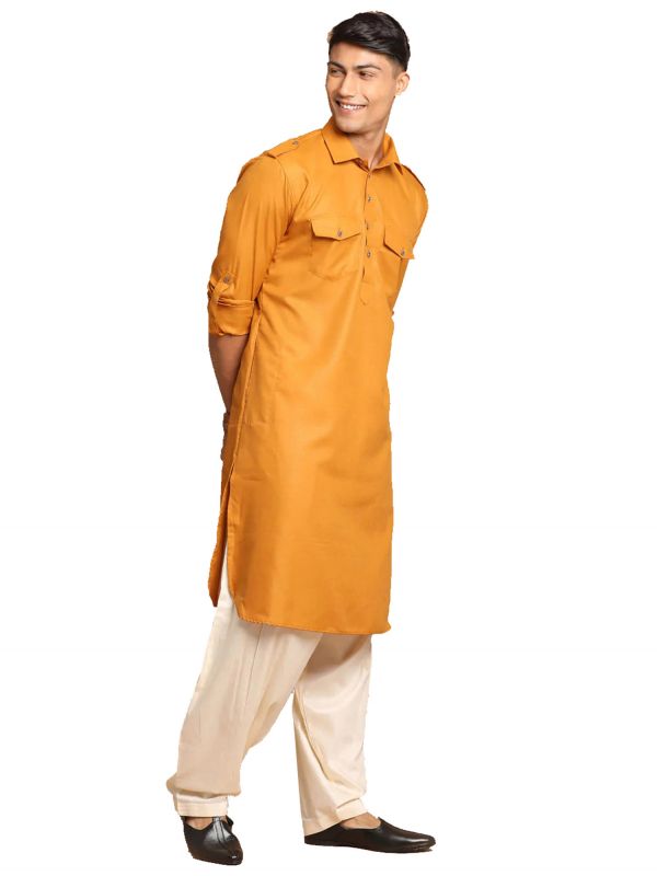 Yellow Party Wear Kurta With Pathani Salwar