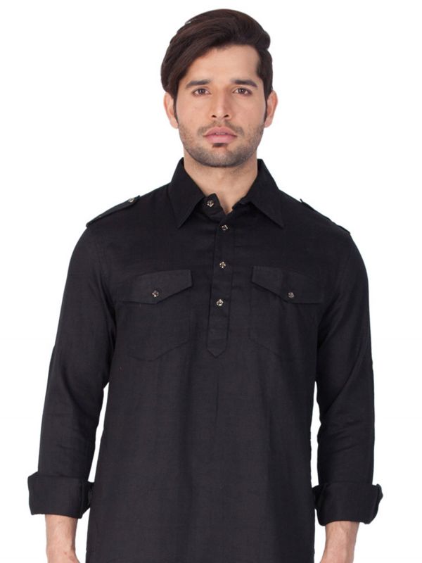 Black Readymade Pathani Style Kurta Pajama