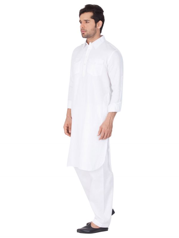 White Casual Wear Kurta With Pathani Salwar