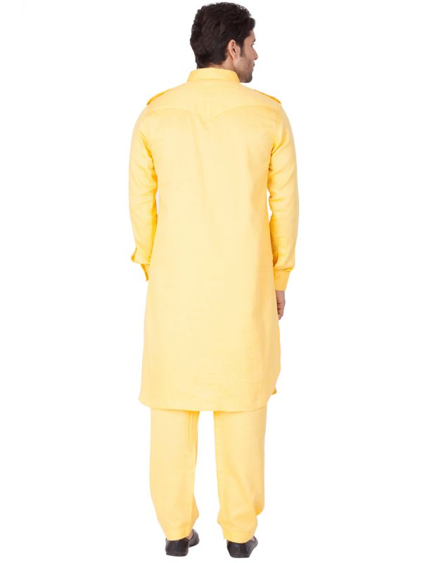 Yellow Party Wear Kurta With Pathani Salwar