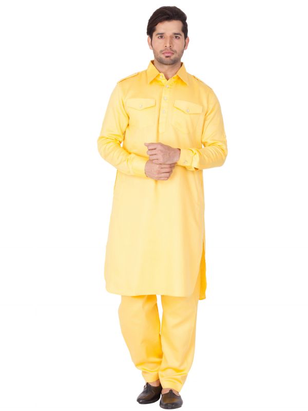 Yellow Party Wear Kurta With Pathani Salwar