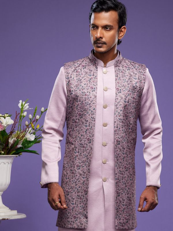 Purple Silk Indo Western With Floral Jacket